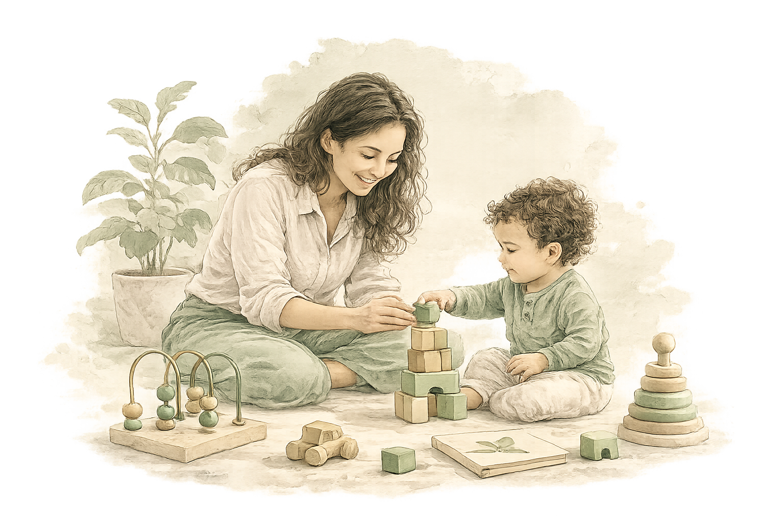 A family with young children working together with a Roots to Grow clinician.